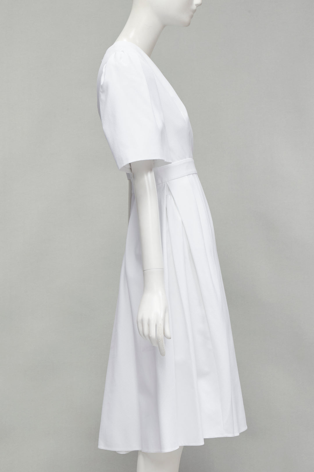 ALEXANDER MCQUEEN white structural bell sleeve V neck midi dress IT38 XS