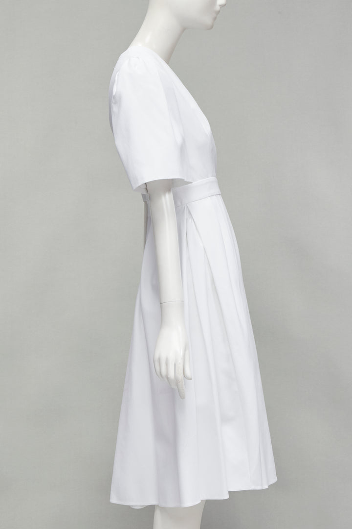 ALEXANDER MCQUEEN white structural bell sleeve V neck midi dress IT38 XS