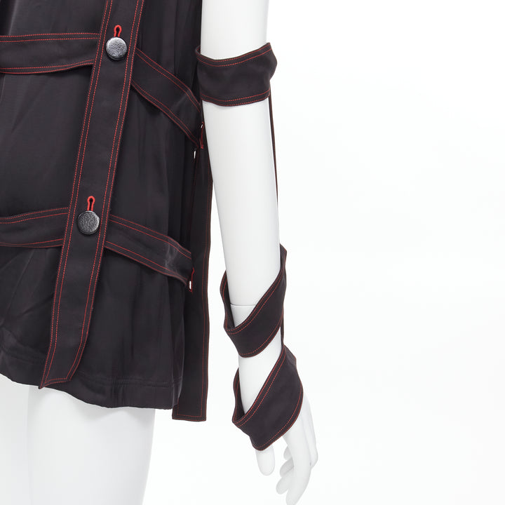 OLD CELINE Philo 2015 Runway Look 17 black grid harness gold button top FR38 M
