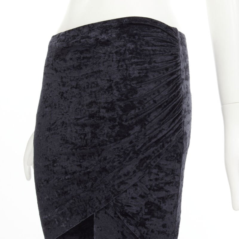 BALENCIAGA Demna 2019 black crushed velvet draped front legging FR34 XS