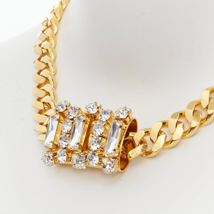 TOGA ARCHIVES clear crystal jewel gold metal bar chain necklace