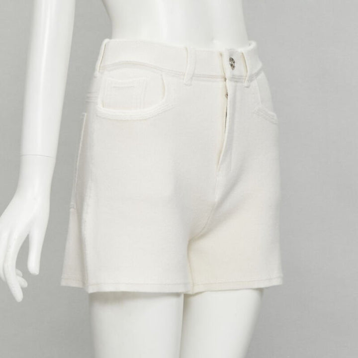BARRIE Denim Suit cashmere cotton knit ivory shorts M