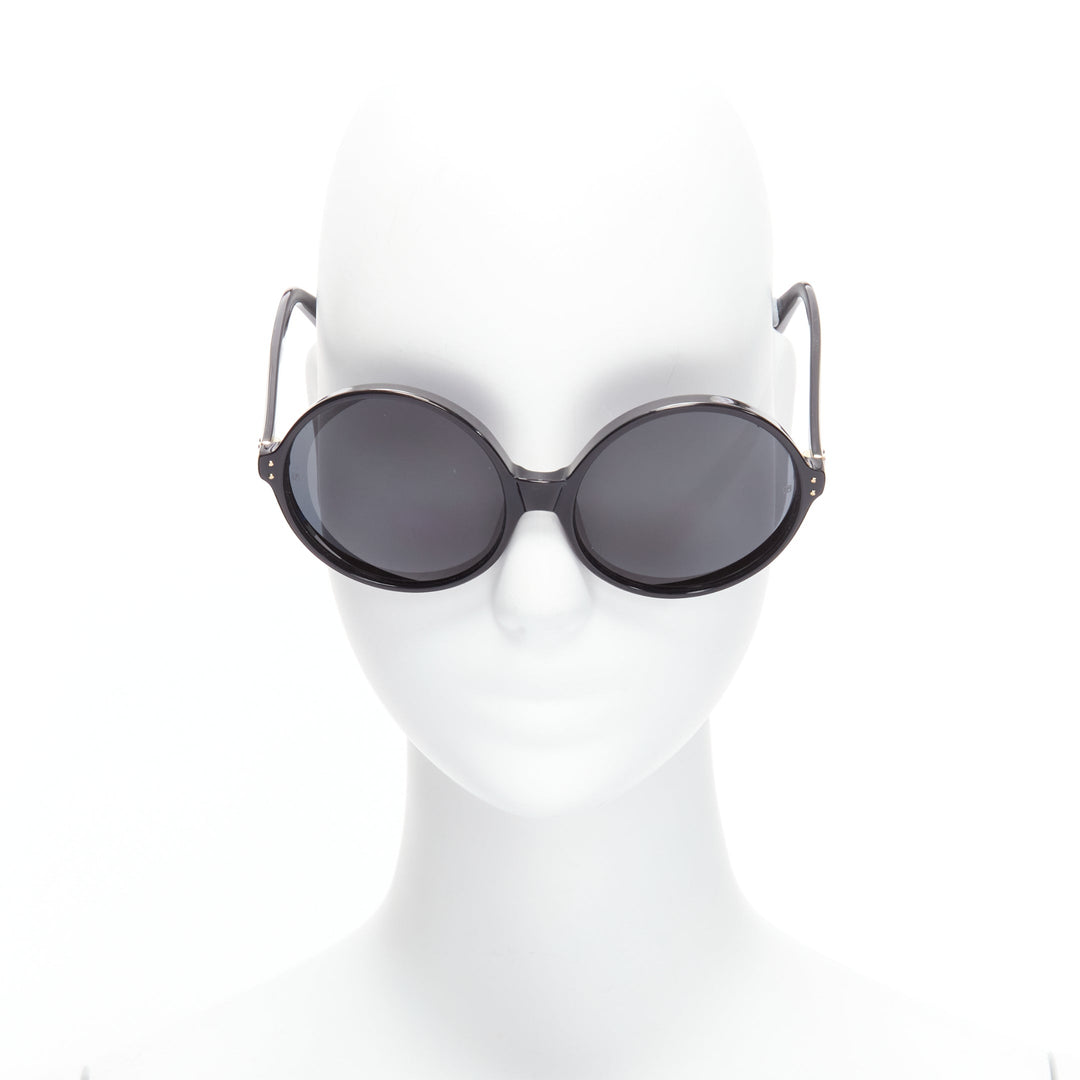 LINDA FARROW LFL671 Cat No.3 black round oversized bug eye sunglasses