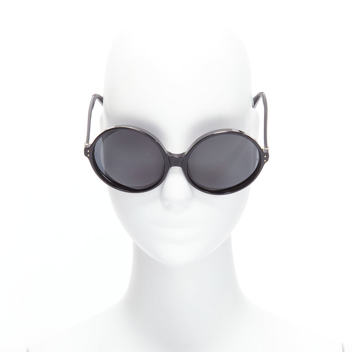 LINDA FARROW LFL671 Cat No.3 black round oversized bug eye sunglasses