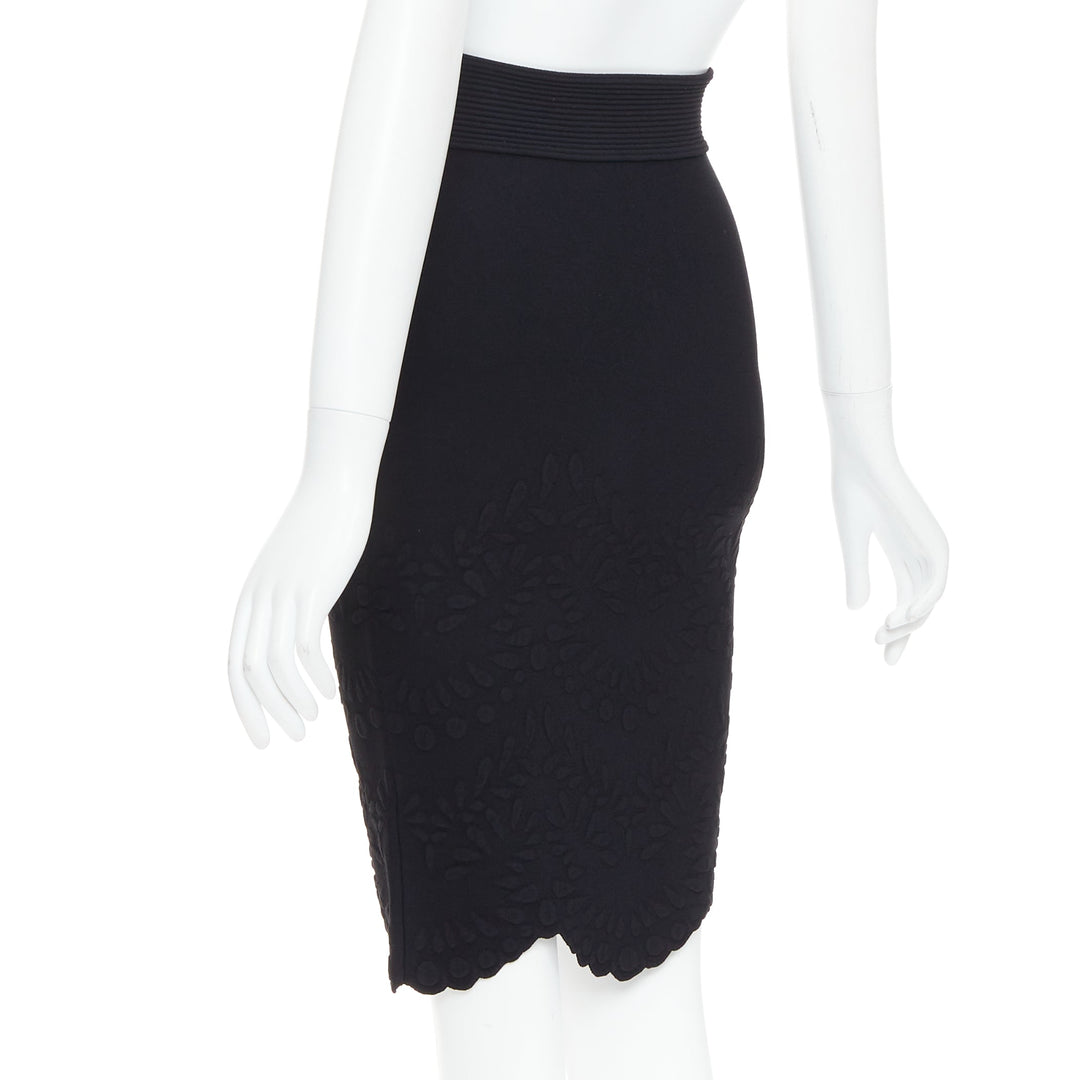 ALEXANDER MCQUEEN black jacquard knit scallop hem pencil skirt XS