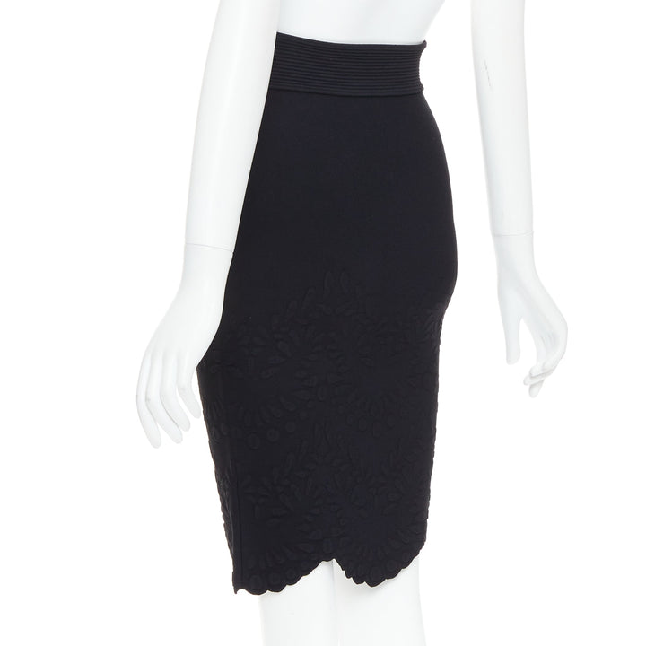 ALEXANDER MCQUEEN black jacquard knit scallop hem pencil skirt XS