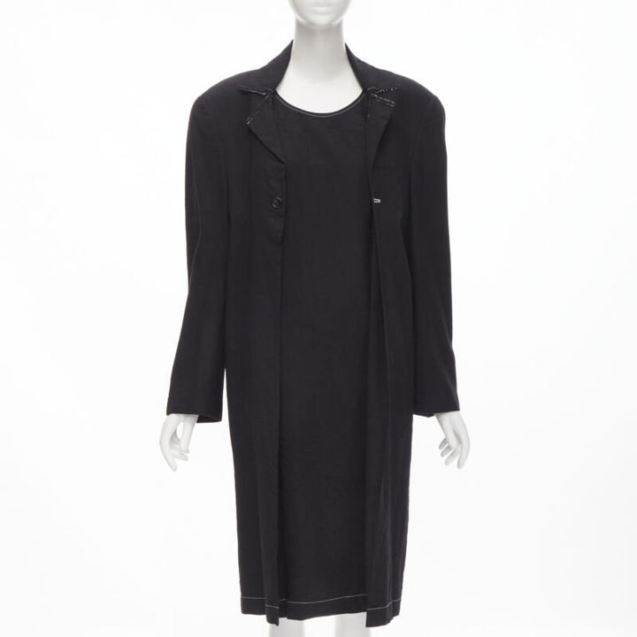 vintage JUNYA WATANABE 1994 black wool shoulder padded layered coat dress S