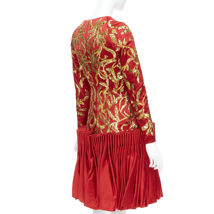 ALEXANDER MCQUEEN 2010 Runway Angels Demons red gold sequin pleat dress IT40 S