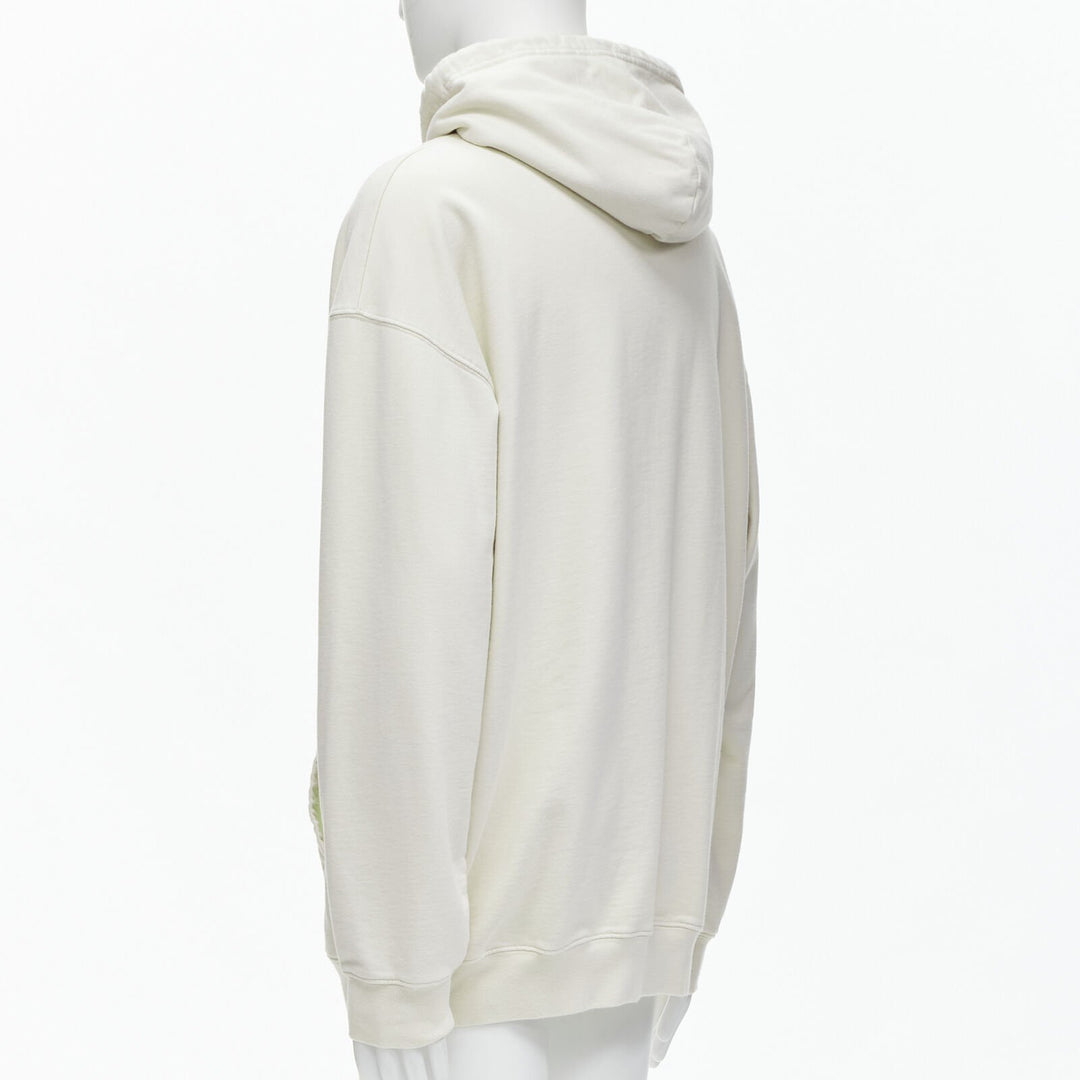 BALENCIAGA Demna 2021 ecru cotton logo embroidery oversized hoodie sweatshirt L