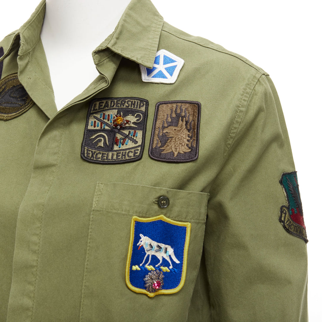 MR AND MRS ITALY khaki green beaded badges military safari shirt IT38 XS