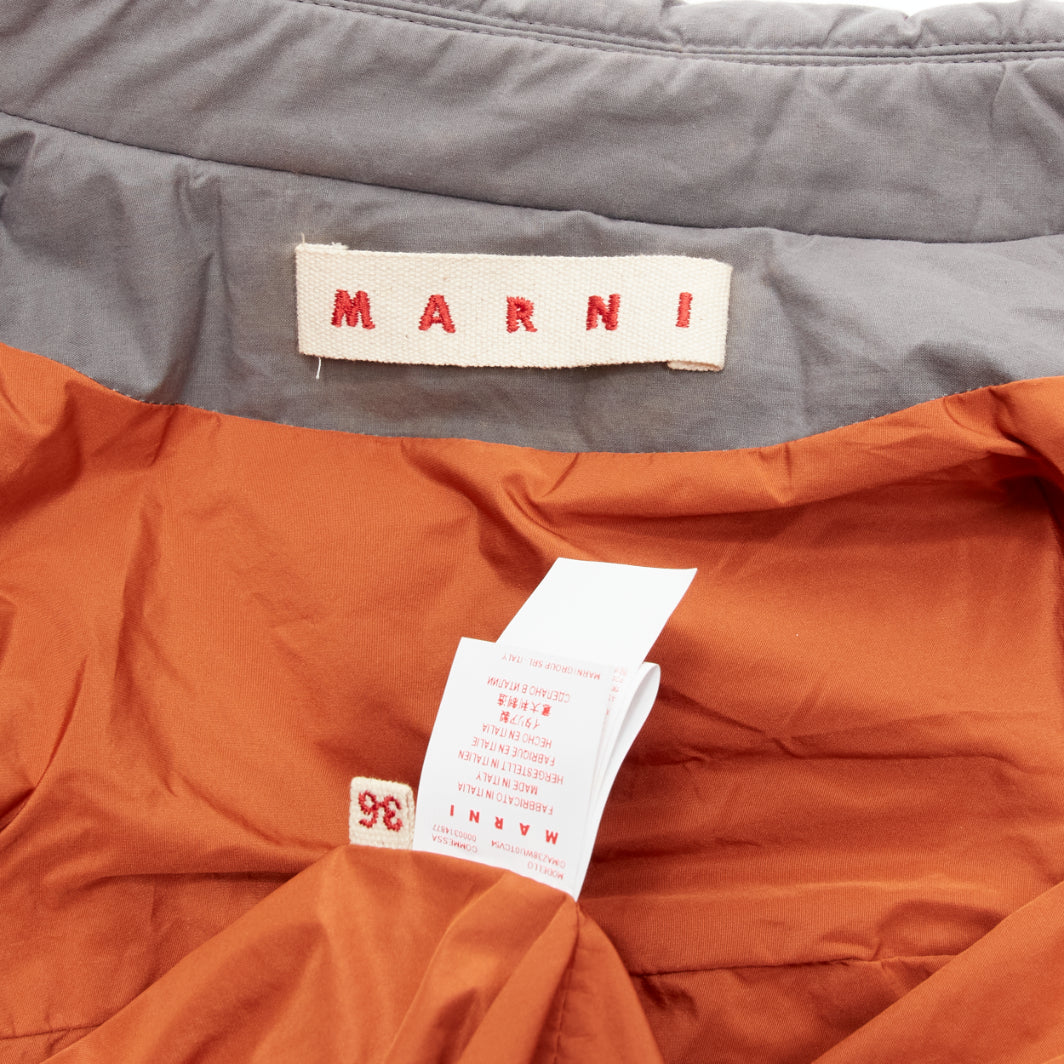 MARNI grey washed cotton brown lined padded cocoon MA1 jacket IT36 XS