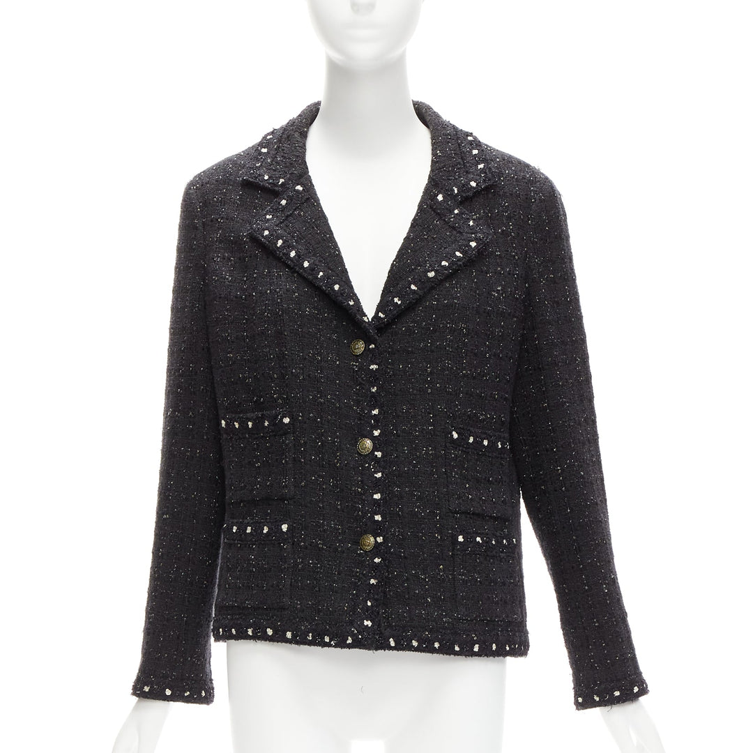 rare CHANEL 05A Fantasy Tweed CC button 4 pocket little black jacket FR44 2XL