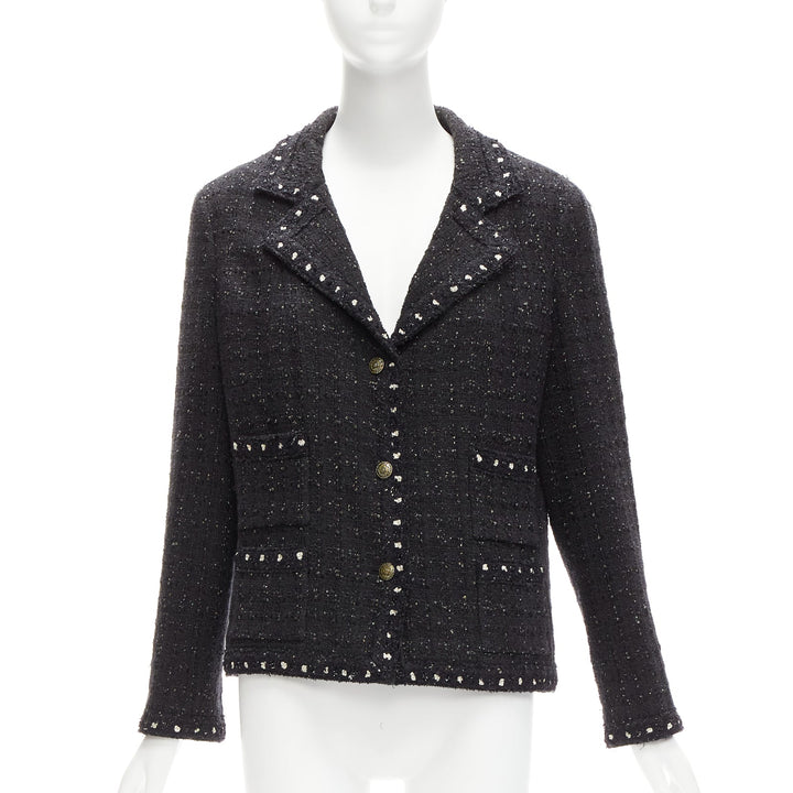 rare CHANEL 05A Fantasy Tweed CC button 4 pocket little black jacket FR44 2XL