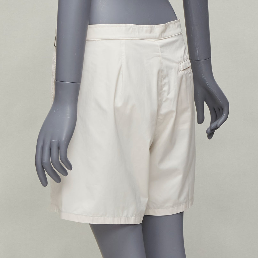 LA PERLA cream nylon silver buckle waist mesh lined safari shorts S