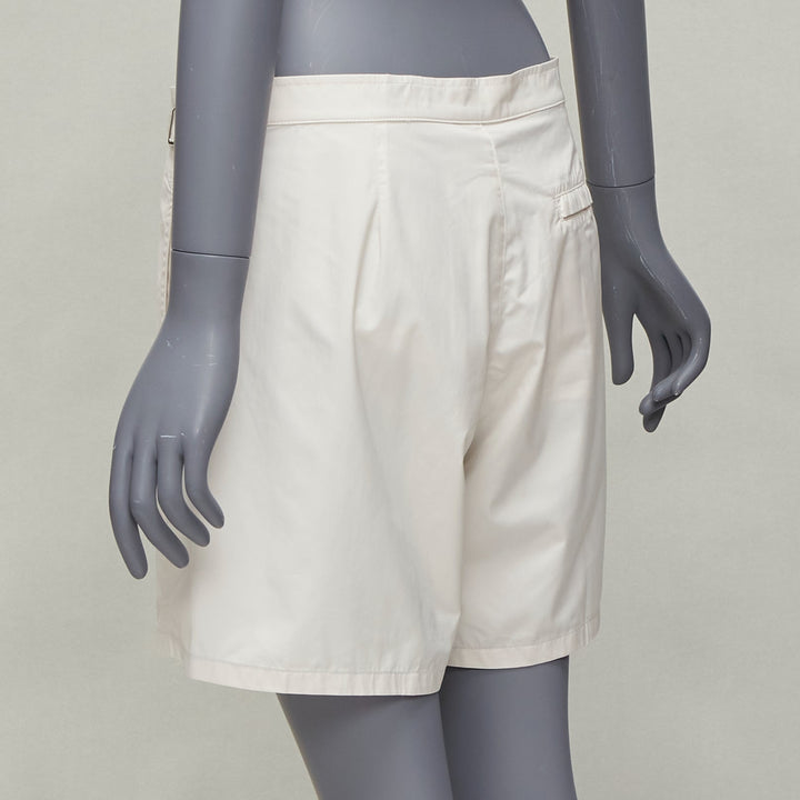 LA PERLA cream nylon silver buckle waist mesh lined safari shorts S