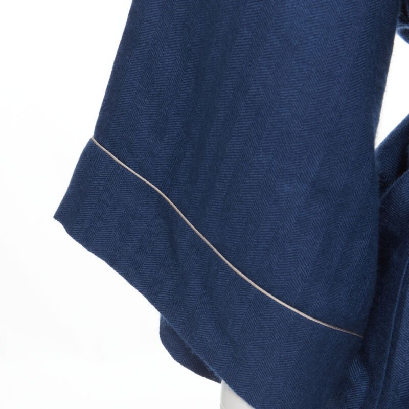 HERMES Paris 100% cashmere hand woven suede leather H logo belted robe L