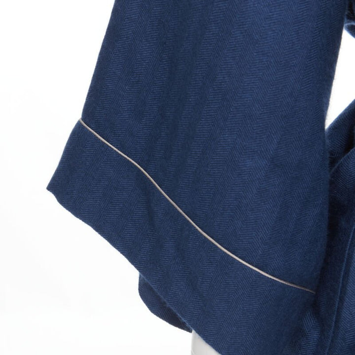 HERMES Paris 100% cashmere hand woven suede leather H logo belted robe L