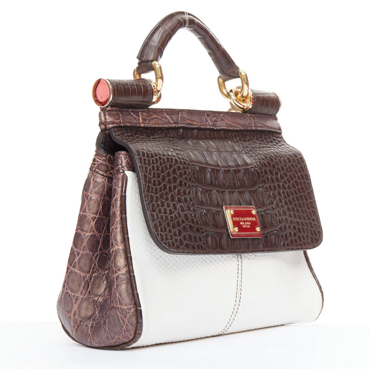 DOLCE GABBANA Miss Sicily brown white mixed scaled leather crossbody bag