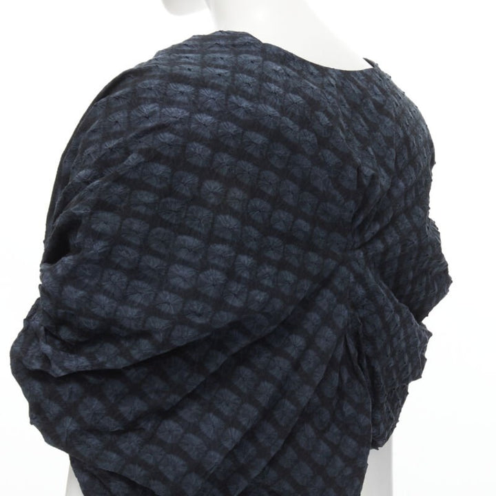 PORTS 1961 black blue Shibori dyed crinkled voluminous cropped bolero US0 XS