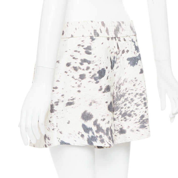3.1 PHILLIP LIM cream pig leather cow print silk lined shorts US2 S