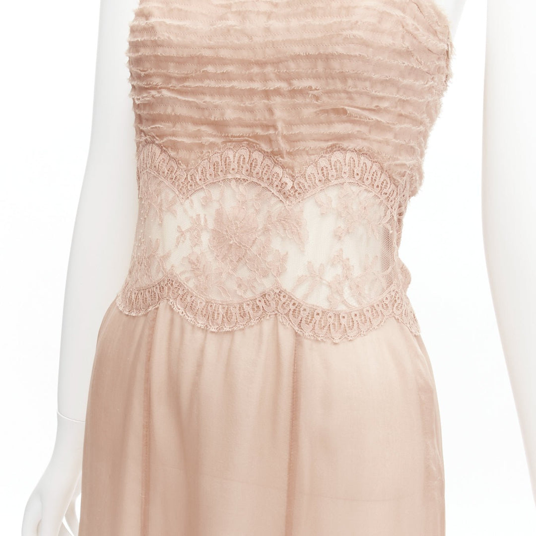 VERSACE 2005 Runway nude gold Medusa buckles sheer lace chiffon dress IT38 XS