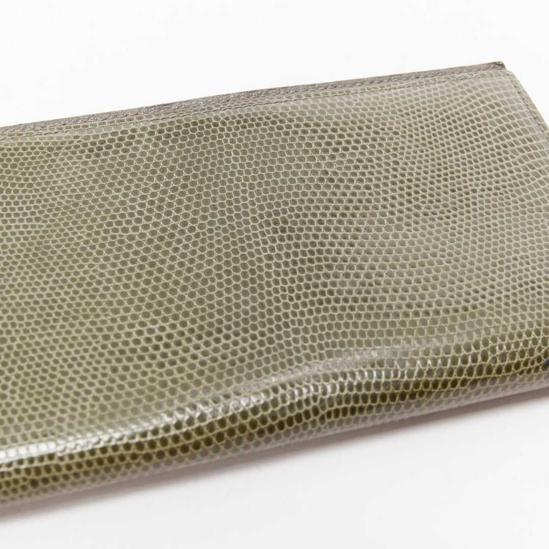 HERMES grey scaled leather silver hardware bifold long wallet