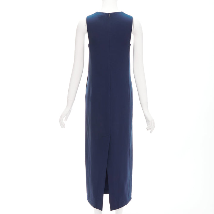 THEORY navy minimal classic round neck midi shift dress US0 XS