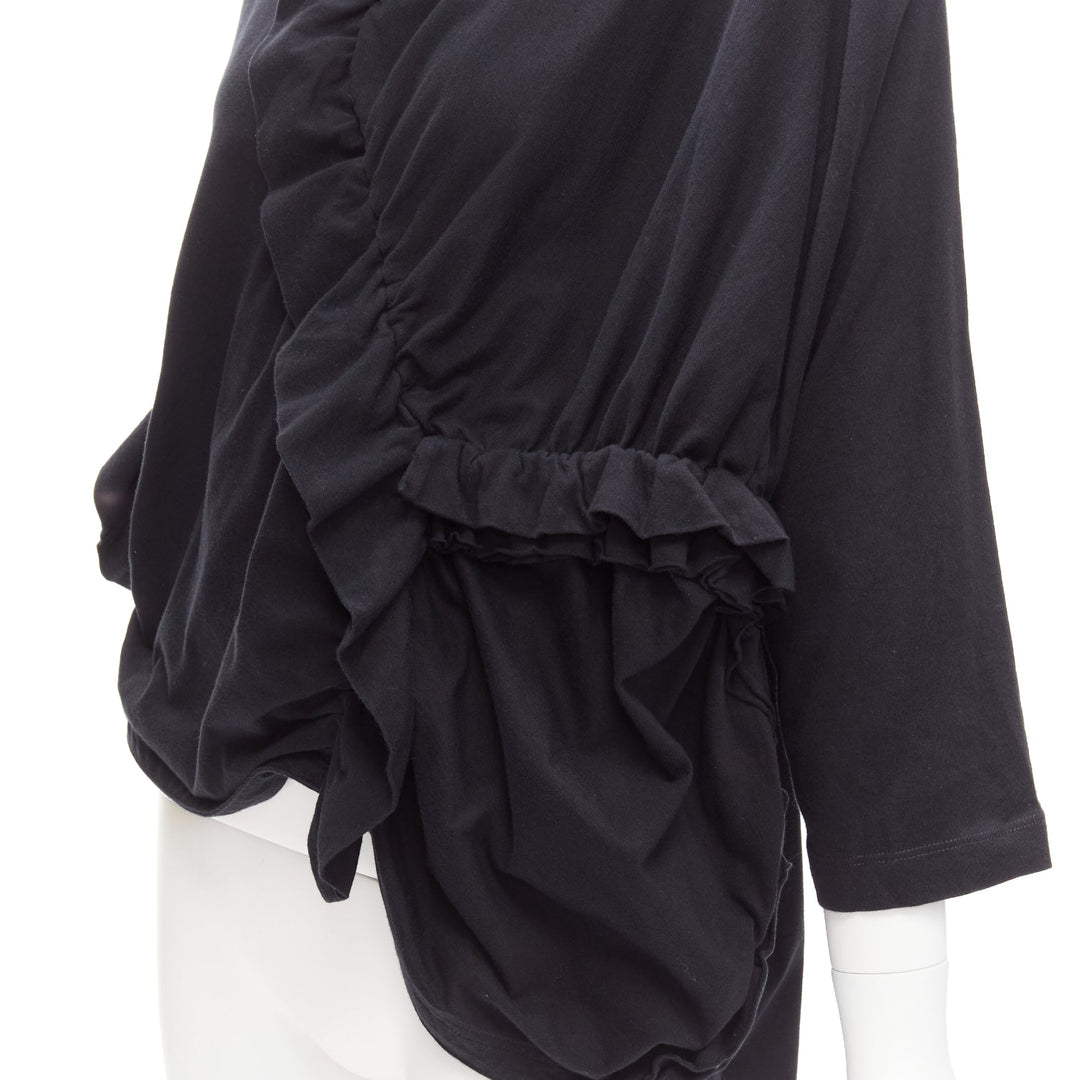 MARNI black 100% cotton gathered ruffles 3/4 sleeves boxy top IT36 XS