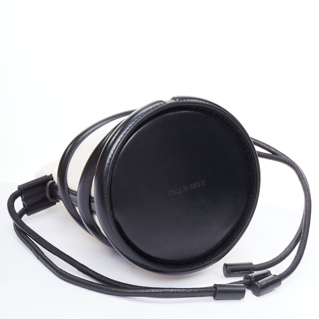 ALEXANDER MCQUEEN Soft Curve AM logo black white leather bucket bag