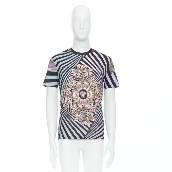 VERSACE purple pink baroque medusa swirl print cotton crew tshirt XS