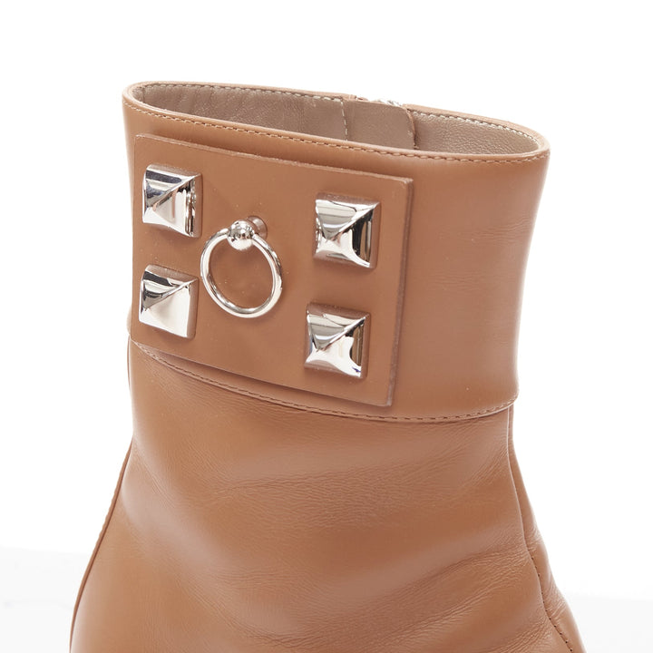 HERMES Decouverte 50 Beige Dore brown leather silver hardware ankle boots EU36