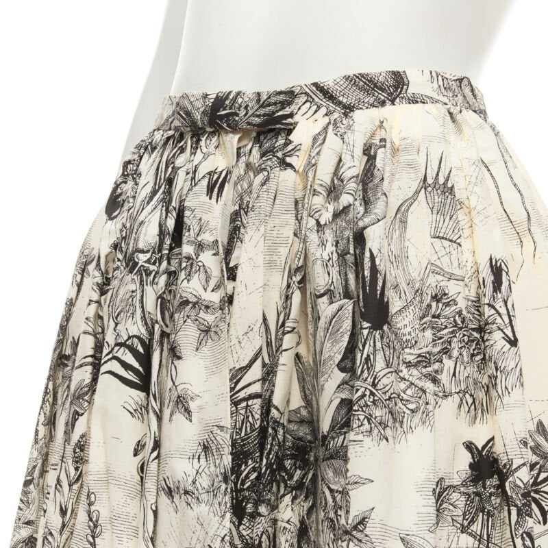 CHRISTIAN DIOR Fantaisie beige illustration print cotton midi skirt FR34 XS