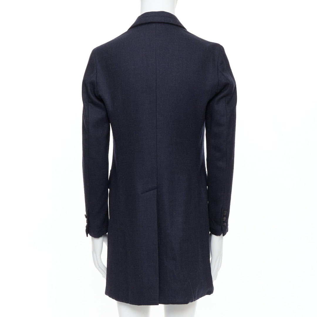 GIULIANO FUJIWARA 100% wool navy panelled lapel long coat IT46 S