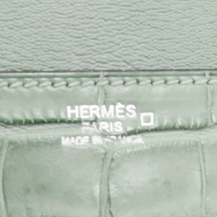 HERMES Goodlock Porosus mint green scaled leather PHW push clasp wrist clutch