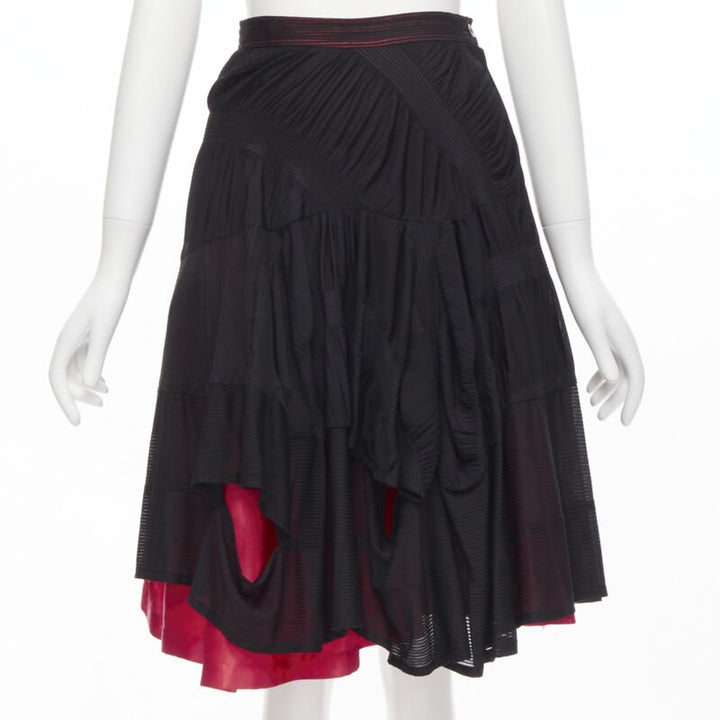 vintage Runway COMME DES GARCONS 80's black red shirred ruffle layered skirt S