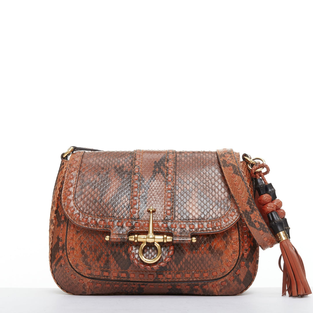 GUCCI 2011 Snaffle Bit Medium Shoulder Bag orange scaled leather crosbody bag