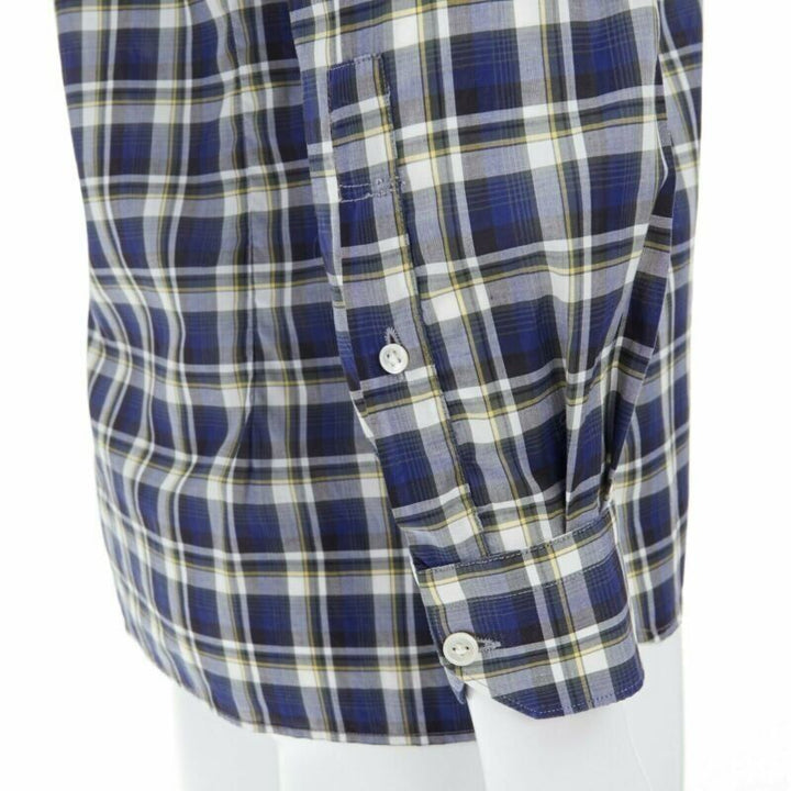 LANVIN ALBER ELBAZ blue checked cotton grosgrain ribbon collar shirt EU38 S