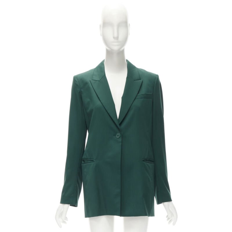 RYAN ROCHE 100% wool green peal lapel single button blazer jacket US2 XS