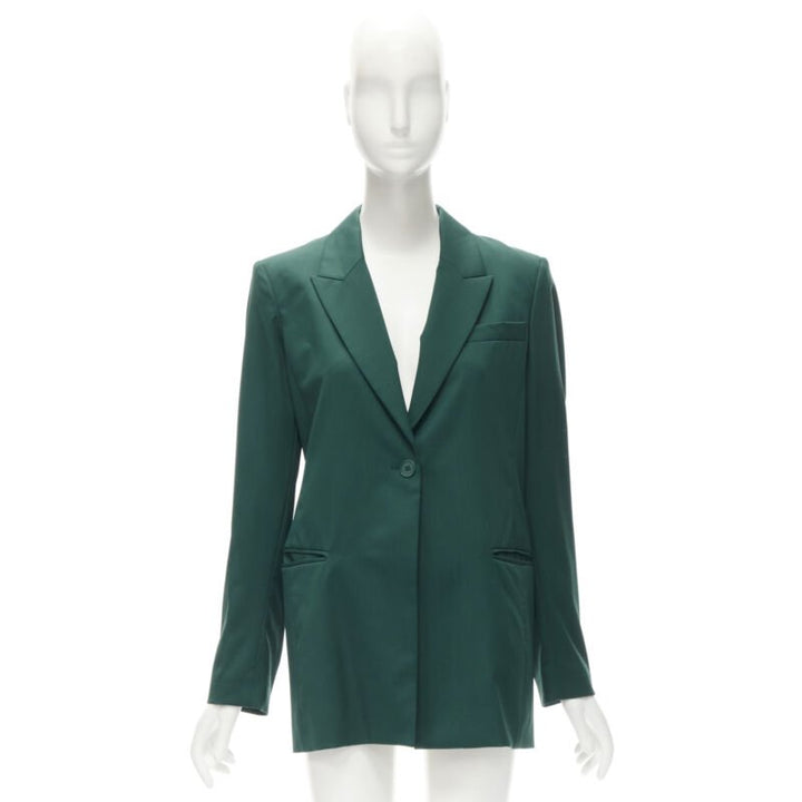 RYAN ROCHE 100% wool green peal lapel single button blazer jacket US2 XS