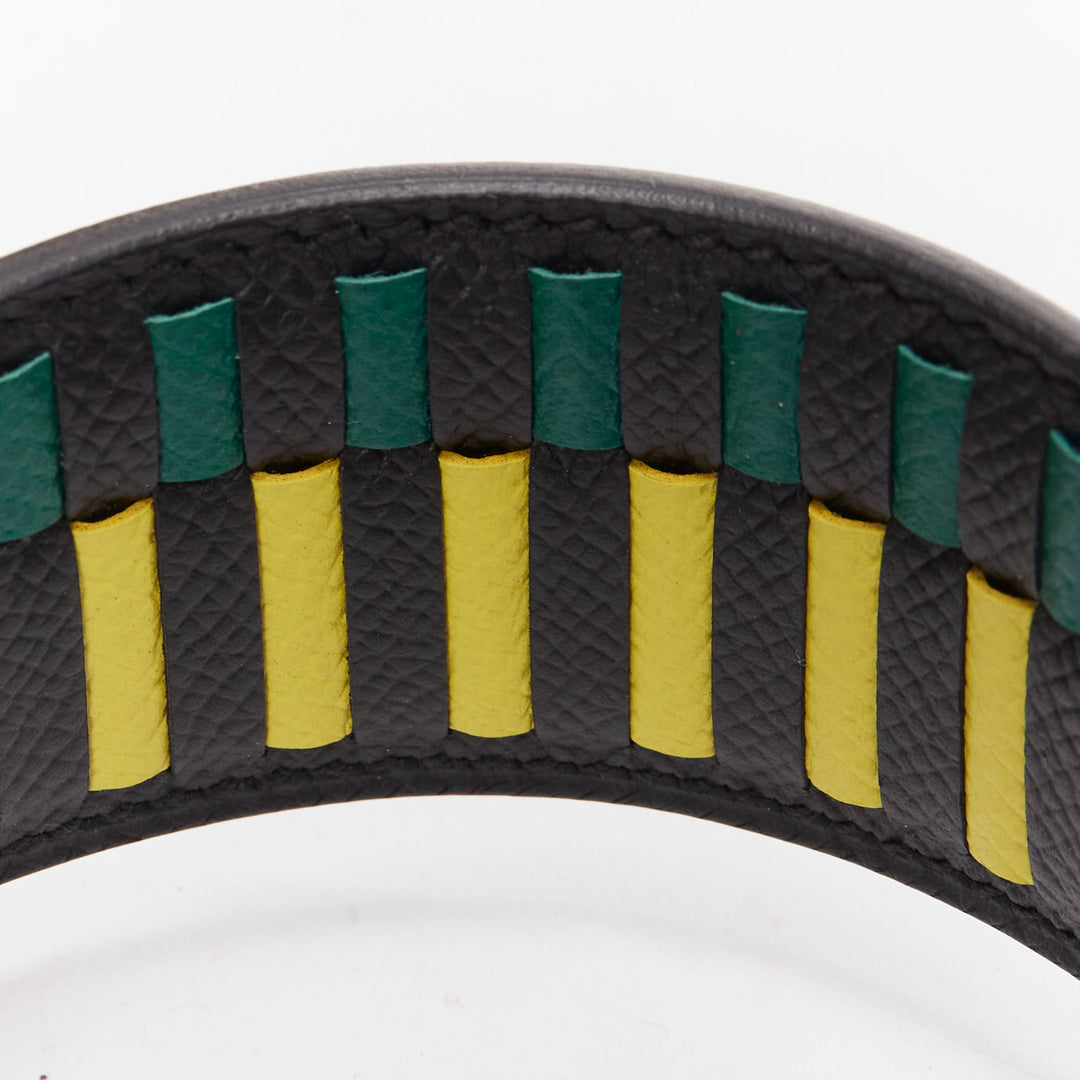 HERMES Sangle Cavale 40 green yellow black woven leather gold hardware strap