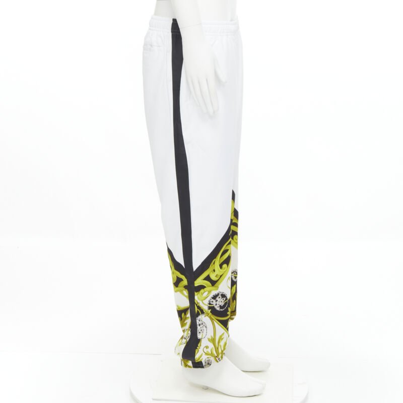 VERSACE Barocco Acanthus black gold baroque white nylon track pants IT54 XXL