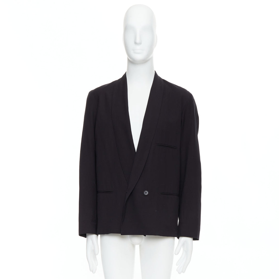 CHRISTOPHE LEMAIRE black virgin wool cotton shawl collar crop blazer Sz3 M