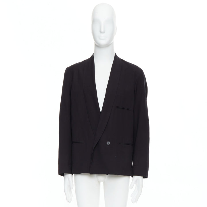 CHRISTOPHE LEMAIRE black virgin wool cotton shawl collar crop blazer Sz3 M