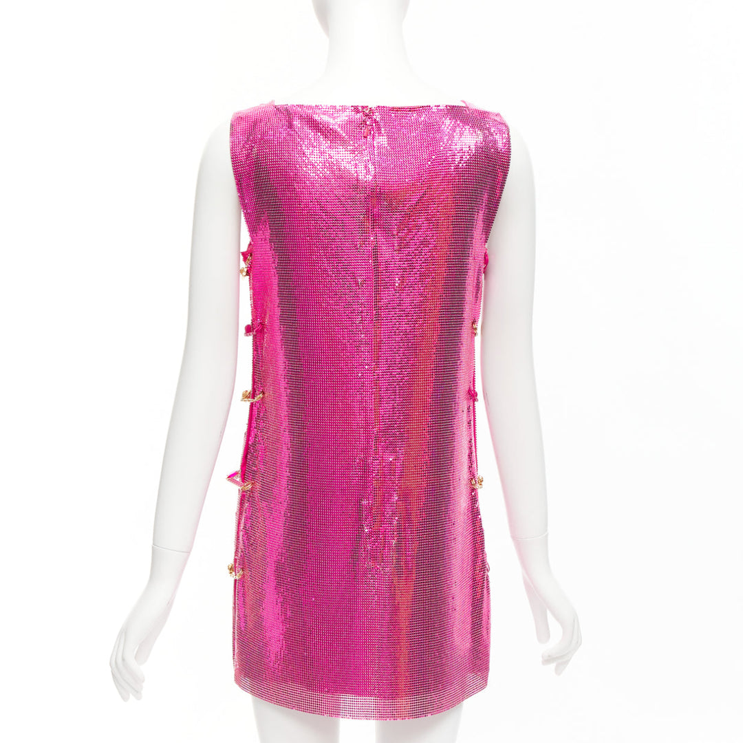 rare VERSACE 2022 Runway pink metal chainmail Medusa safety pin dress IT38 XS