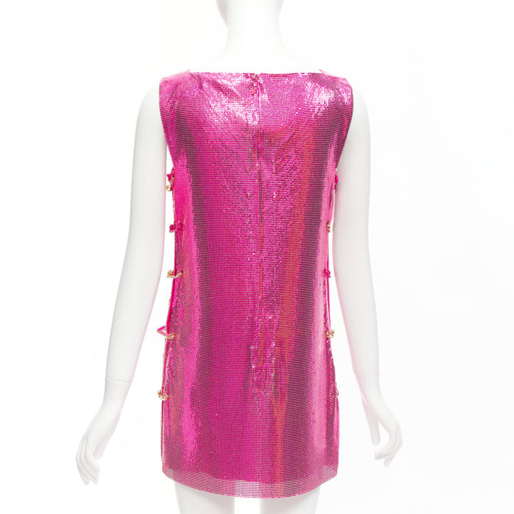 rare VERSACE 2022 Runway pink metal chainmail Medusa safety pin dress IT38 XS