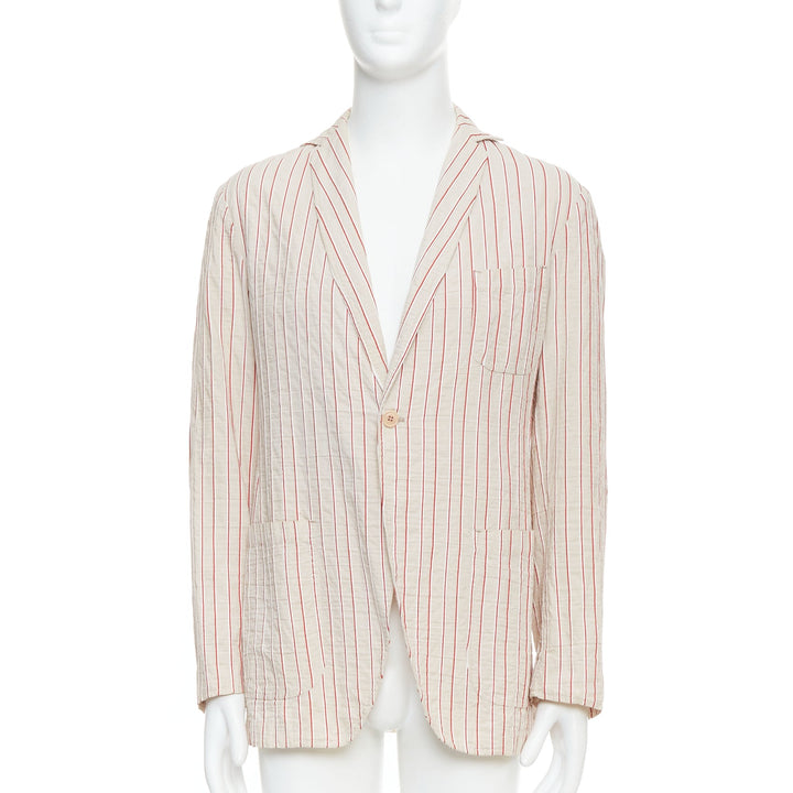 ROMEO GIGLI red beige cotton striped applique slim blazer IT48 M