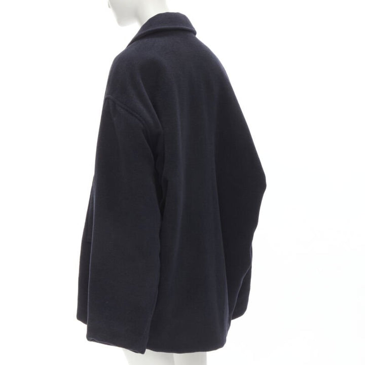 BALENCIAGA DEMNA 2019 navy camel antique gold button cocoon coat FR38 M