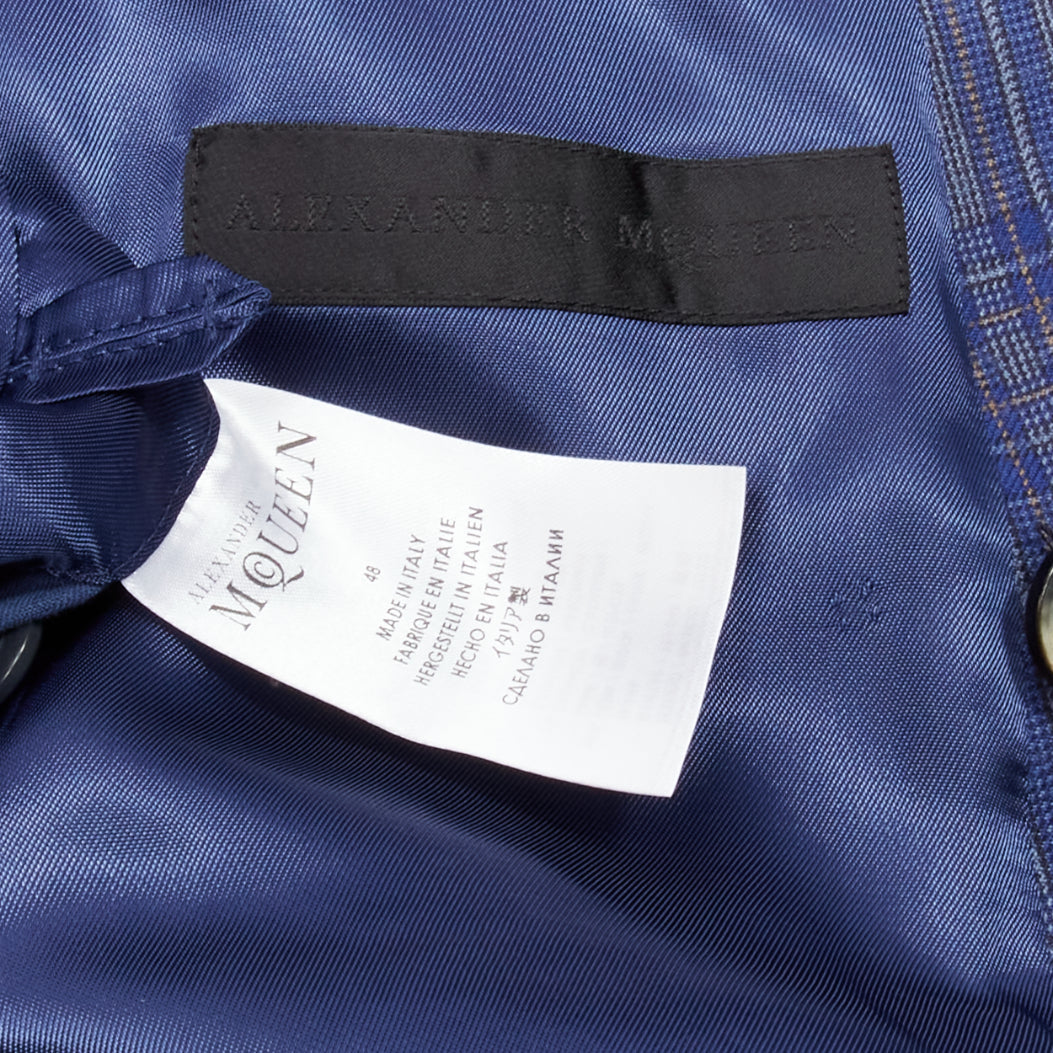 ALEXANDER MCQUEEN 2014 navy blue check wool double breasted blazer IT48 M