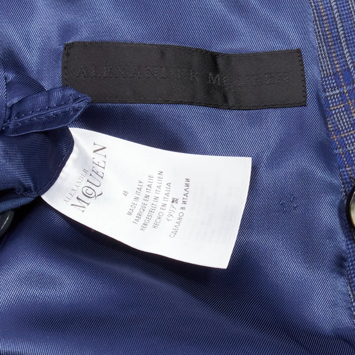 ALEXANDER MCQUEEN 2014 navy blue check wool double breasted blazer IT48 M