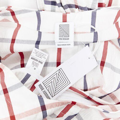 ROSIE ASSOULIN 2018 white checked seersucker puff sleeve wrap top US0 XS